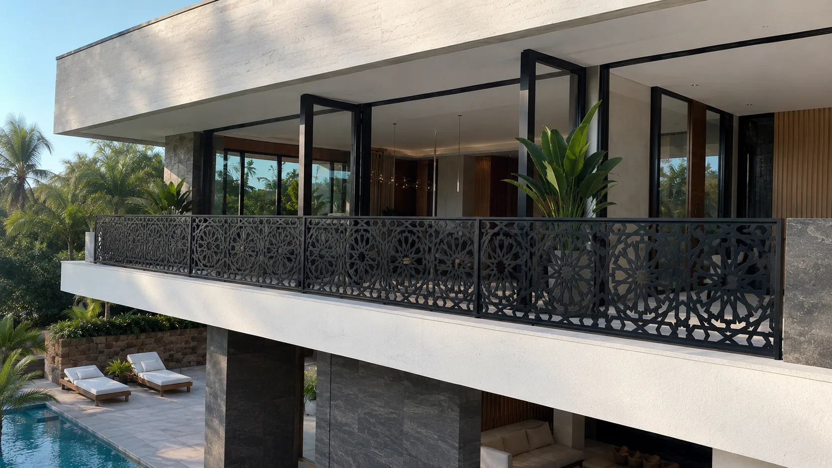 Baranda decorativa en metal para residencia