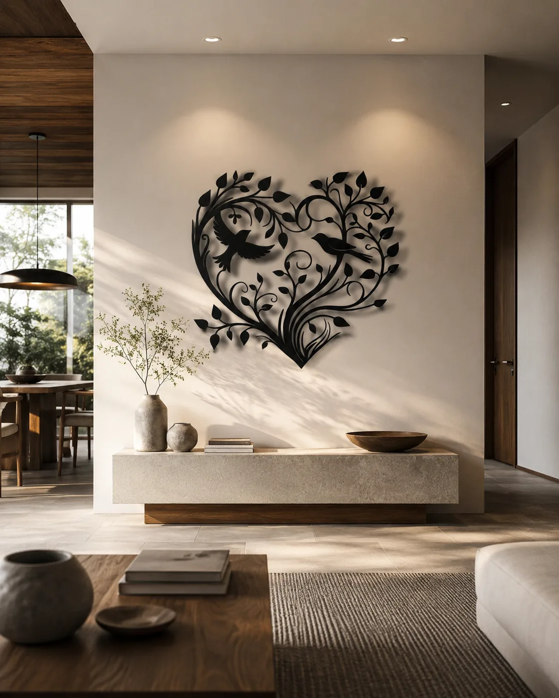 Decoración mural de corazón con aves
