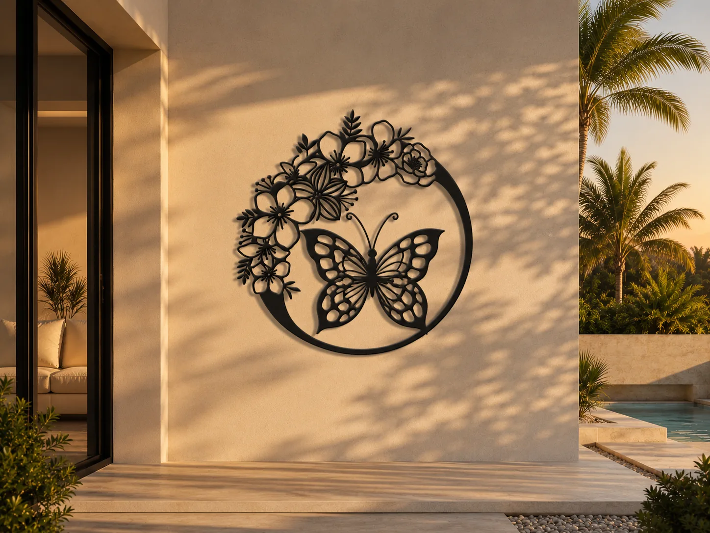 Decoración exterior de mariposa floral