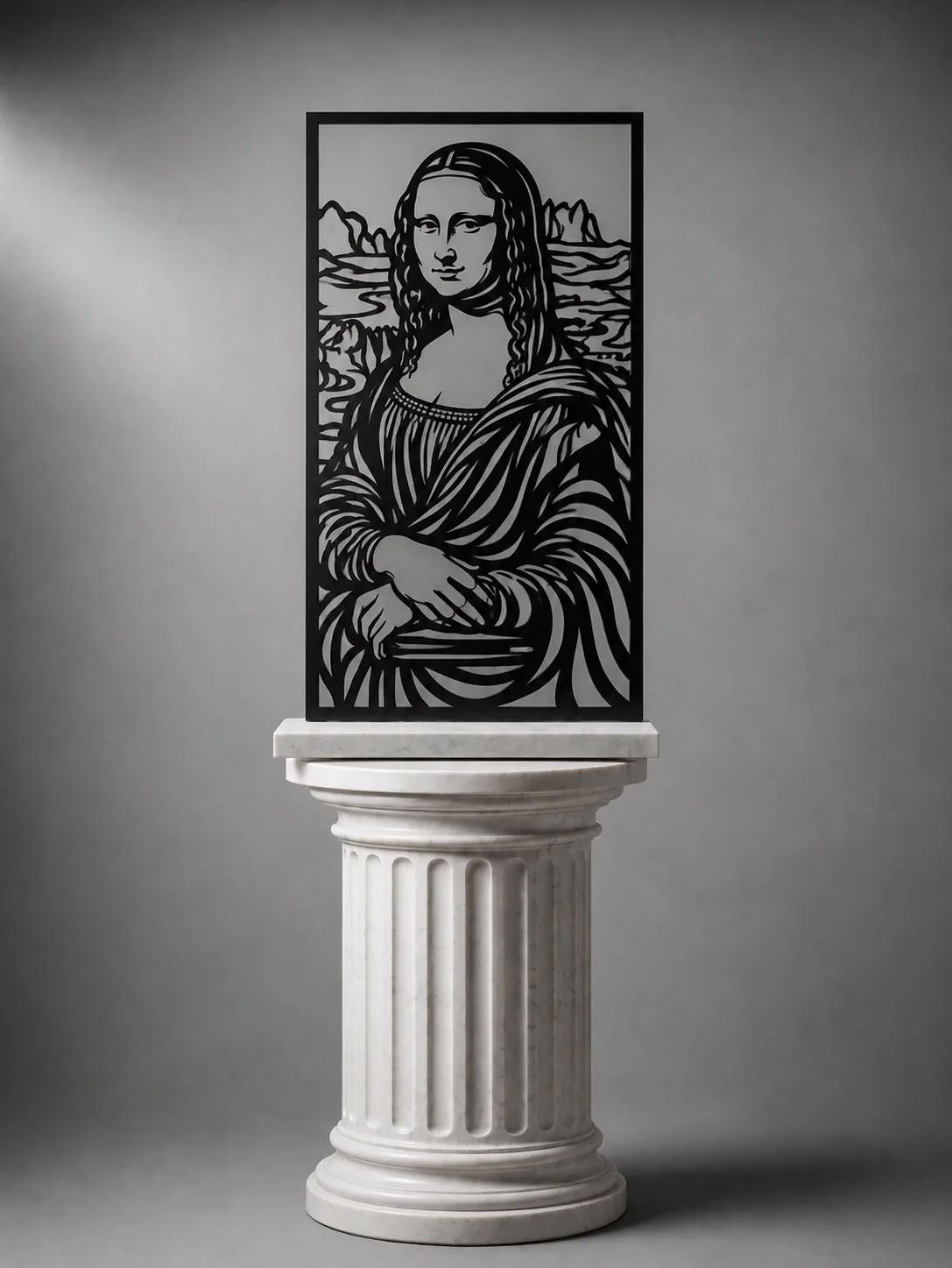 Pieza decorativa tipo Mona Lisa cortada en metal por LAZEK CR